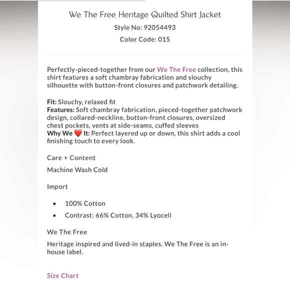 We The Free Heritage Quilted Shirt Jacket MWT - Picture 6 of 10